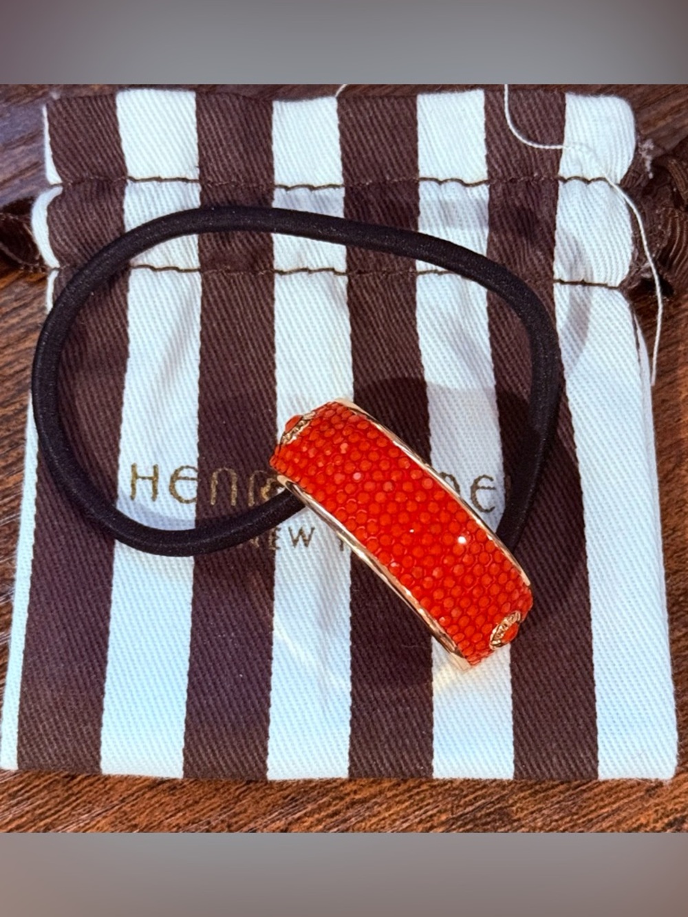 Henri Bendel Orange and Gold Tone Hair Tie / Accessory NWOT